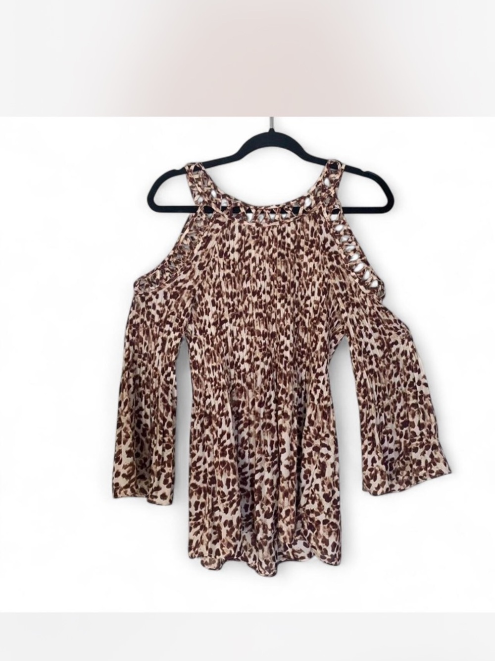 Leopard Cold-Shoulder Blouse - Brown by Ninety Clothing co size S